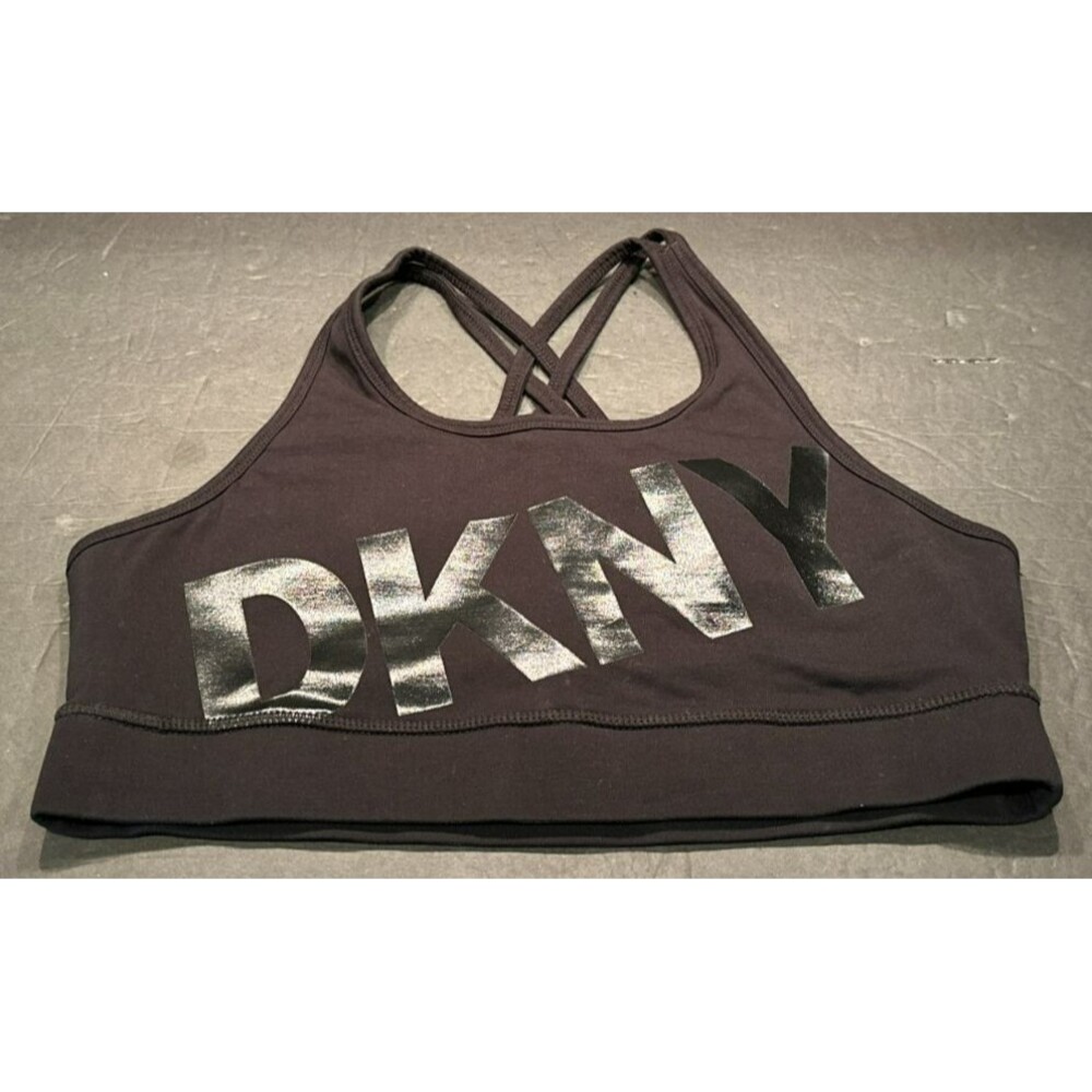 DKNY Padded Black Crossed Back Sports Bra Women's Size L